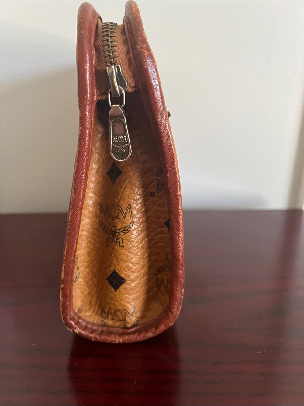MCM Cognac Visetos Monogram Clutch with Brown Trim - Picture 3 of 15